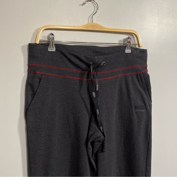 Roots Active joggers leggings grey with red stripe drawstring waist large - Picture 3 of 9